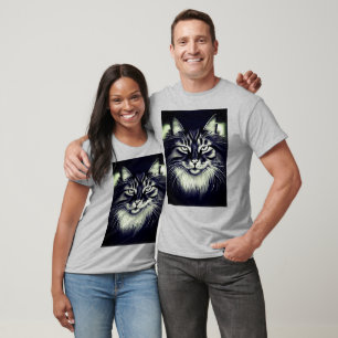 Norwegische Waldkatze in Schwarz und Weiß T-Shirt