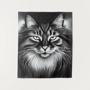 Norwegische Waldkatze in Schwarz und Weiß Wandteppich