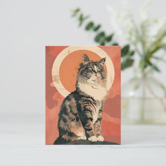 Norwegische Waldkatze Moderne Kunst Postkarte (Stehend Vorderseite)