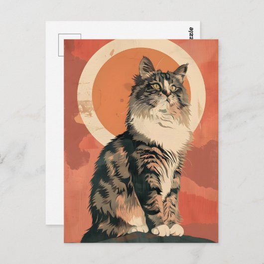 Norwegische Waldkatze Moderne Kunst Postkarte (Vorne/Hinten)