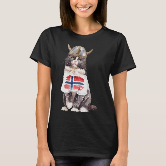Norwegische Waldkatze Norwegische Flagge T-Shirt (Vorderseite)