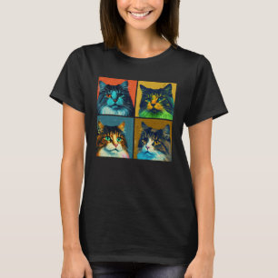 Norwegische Waldkatze Pop Illustration Bunt T-Shirt