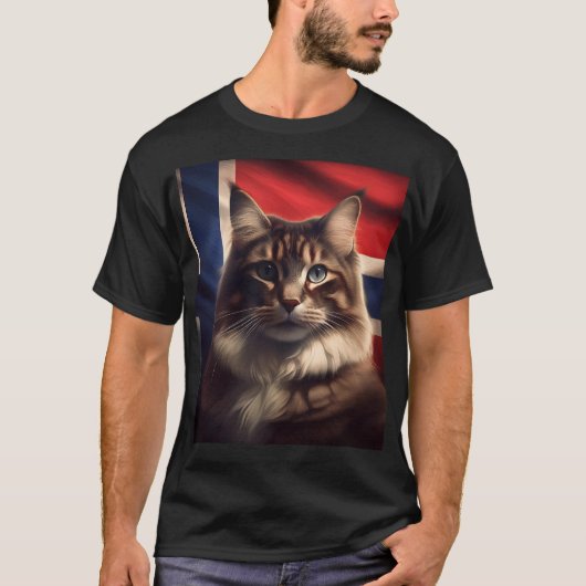 Norwegische Waldkatze vor norwegischer Flagge T-Shirt (Vorderseite)