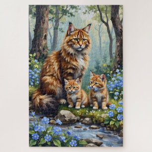 Norwegische Waldkatze Woodland Bloom Kunst Puzzle