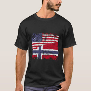 Norwegische Wurzeln Halbe amerikanische Flagge Fla T-Shirt