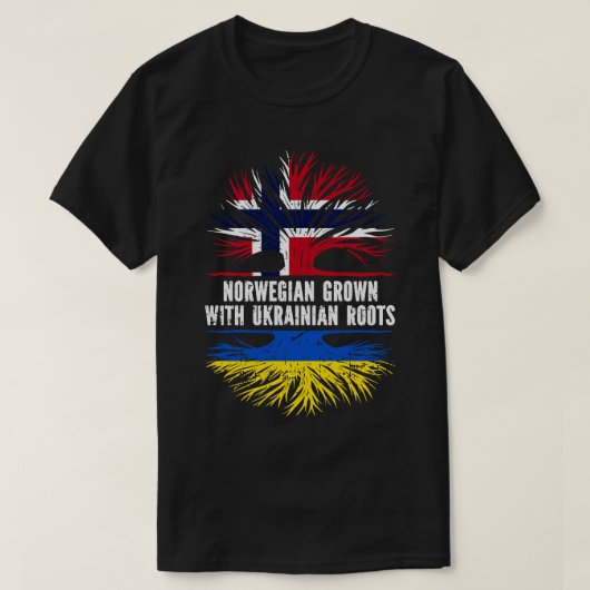 Norwegischer Anbau mit ukrainischer Roots-Flagge T-Shirt (Design vorne)