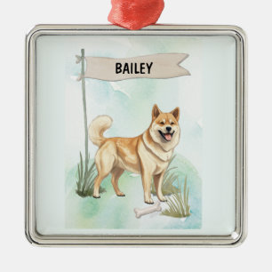 Norwegischer Buhund Wasserfarben personalisierter Ornament Aus Metall