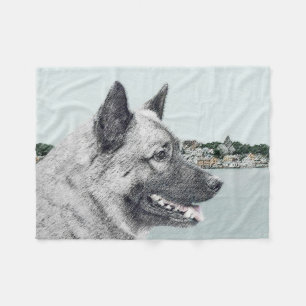Norwegischer Elkhound bei Village Painting - Hunde Fleecedecke