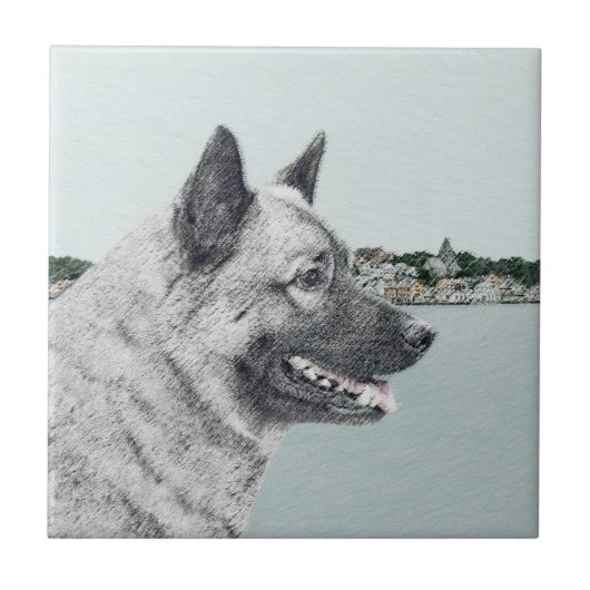 Norwegischer Elkhound bei Village Painting - Hunde Fliese (Vorderseite)