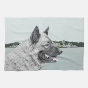 Norwegischer Elkhound bei Village Painting - Hunde Handtuch