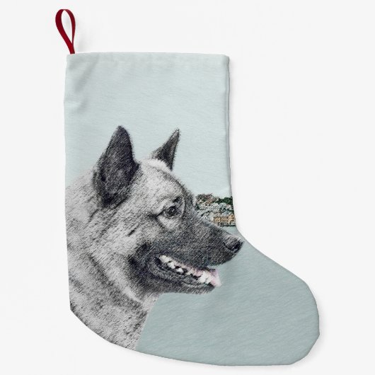 Norwegischer Elkhound bei Village Painting - Hunde Kleiner Weihnachtsstrumpf (Vorderseite)