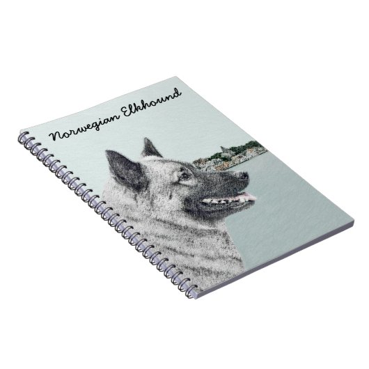 Norwegischer Elkhound bei Village Painting - Hunde Notizblock (Rechte Seite)