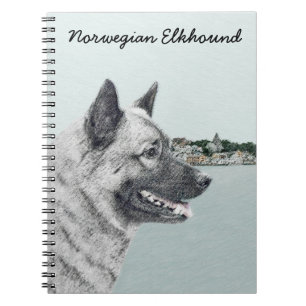 Norwegischer Elkhound bei Village Painting - Hunde Notizblock