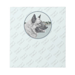 Norwegischer Elkhound bei Village Painting - Hunde Notizblock