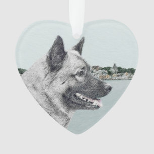 Norwegischer Elkhound bei Village Painting - Hunde Ornament