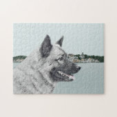 Norwegischer Elkhound bei Village Painting - Hunde Puzzle (Horizontal)