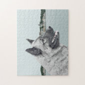 Norwegischer Elkhound bei Village Painting - Hunde Puzzle (Vertikal)