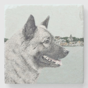 Norwegischer Elkhound bei Village Painting - Hunde Steinuntersetzer