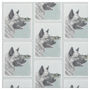 Norwegischer Elkhound bei Village Painting - Hunde Stoff
