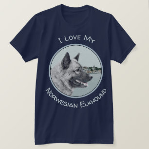 Norwegischer Elkhound bei Village Painting - Hunde T-Shirt
