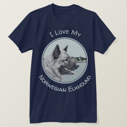 Norwegischer Elkhound bei Village Painting - Hunde T-Shirt (Design vorne)