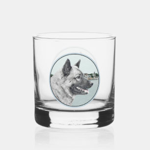 Norwegischer Elkhound bei Village Painting - Hunde Whiskyglas