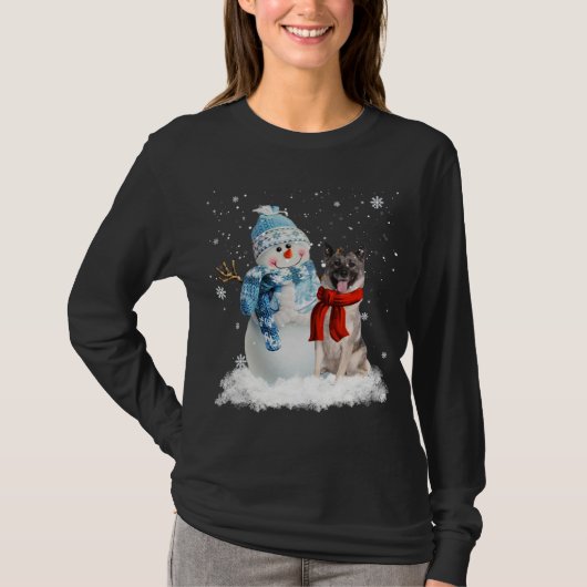 Norwegischer Elkhound Dog Weihnachten Schneemann W T-Shirt (Vorderseite)