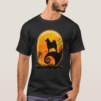 Norwegischer Elkhound Hund und Mondfunny Halloween T-Shirt