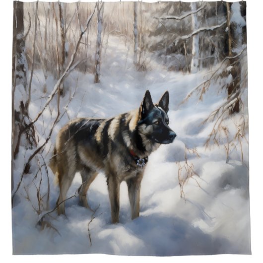 Norwegischer Elkhound lassen es Weihnachten schnei Duschvorhang (Vorderseite)