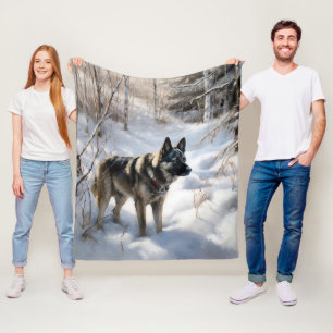 Norwegischer Elkhound lassen es Weihnachten schnei Fleecedecke