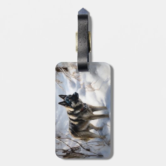 Norwegischer Elkhound lassen es Weihnachten schnei Gepäckanhänger (Rückseite vertikal)