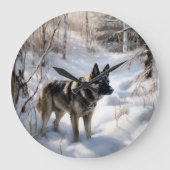 Norwegischer Elkhound lassen es Weihnachten schnei Große Wanduhr (Vorderseite)