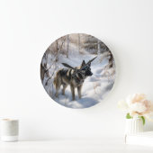 Norwegischer Elkhound lassen es Weihnachten schnei Große Wanduhr (Zuhause)