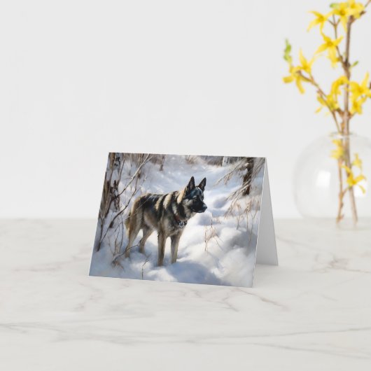 Norwegischer Elkhound lassen es Weihnachten schnei Karte (Gelbe Blume)