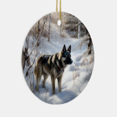 Norwegischer Elkhound lassen es Weihnachten schnei Keramik Ornament (Rechts)