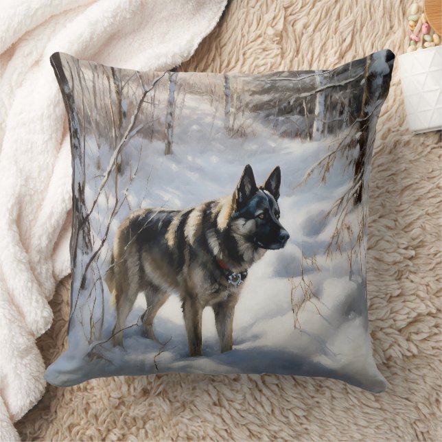 Norwegischer Elkhound lassen es Weihnachten schnei Kissen (Decke)