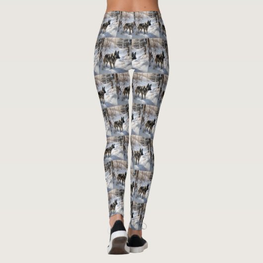 Norwegischer Elkhound lassen es Weihnachten schnei Leggings (Rückseite)