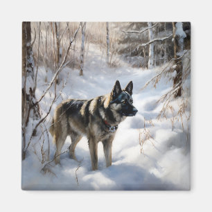 Norwegischer Elkhound lassen es Weihnachten schnei Magnet