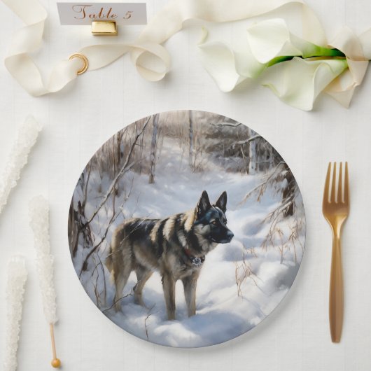 Norwegischer Elkhound lassen es Weihnachten schnei Pappteller (Hochzeit)