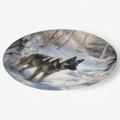 Norwegischer Elkhound lassen es Weihnachten schnei Pappteller (Schrägansicht)