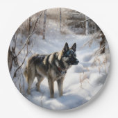 Norwegischer Elkhound lassen es Weihnachten schnei Pappteller (Vorderseite)