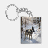Norwegischer Elkhound lassen es Weihnachten schnei Schlüsselanhänger (Vorderseite links)