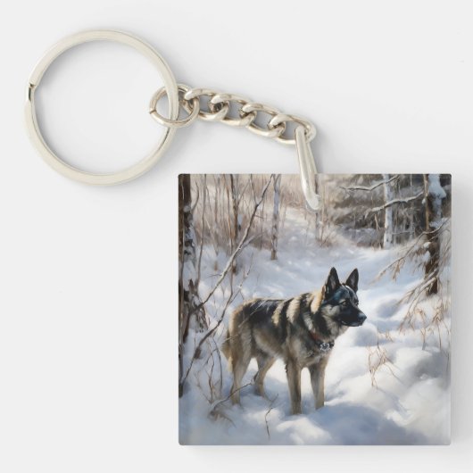 Norwegischer Elkhound lassen es Weihnachten schnei Schlüsselanhänger (Vorderseite)