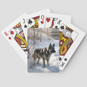 Norwegischer Elkhound lassen es Weihnachten schnei Spielkarten