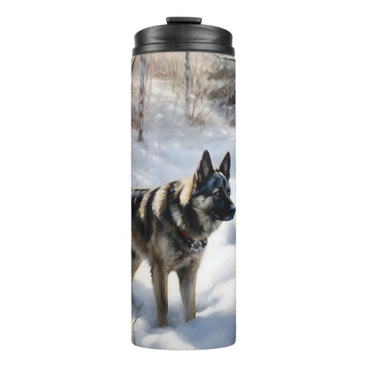 Norwegischer Elkhound lassen es Weihnachten schnei Thermosbecher (Vorderseite)