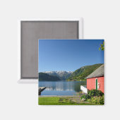 Norwegischer Fjord-Ansicht und Boathouse-Magnet Magnet (Vorderseite/Rückseite)