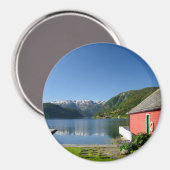 Norwegischer Fjord-Ansicht und Bootshaus-Rundmagne Magnet (Vorderseite/Rückseite)