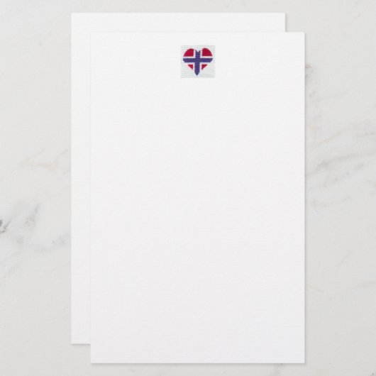 Norwegischer Flaggen-Herz-Kreuz-StichNordic Briefpapier (Vorne/Hinten)