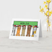 Norwegischer Happy Christmas Cartoon Cats Karte (Gelbe Blume)