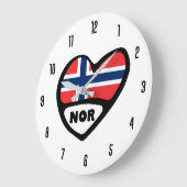 Norwegischer Ländercode oder Flaggenherz Große Wanduhr (Winkel)